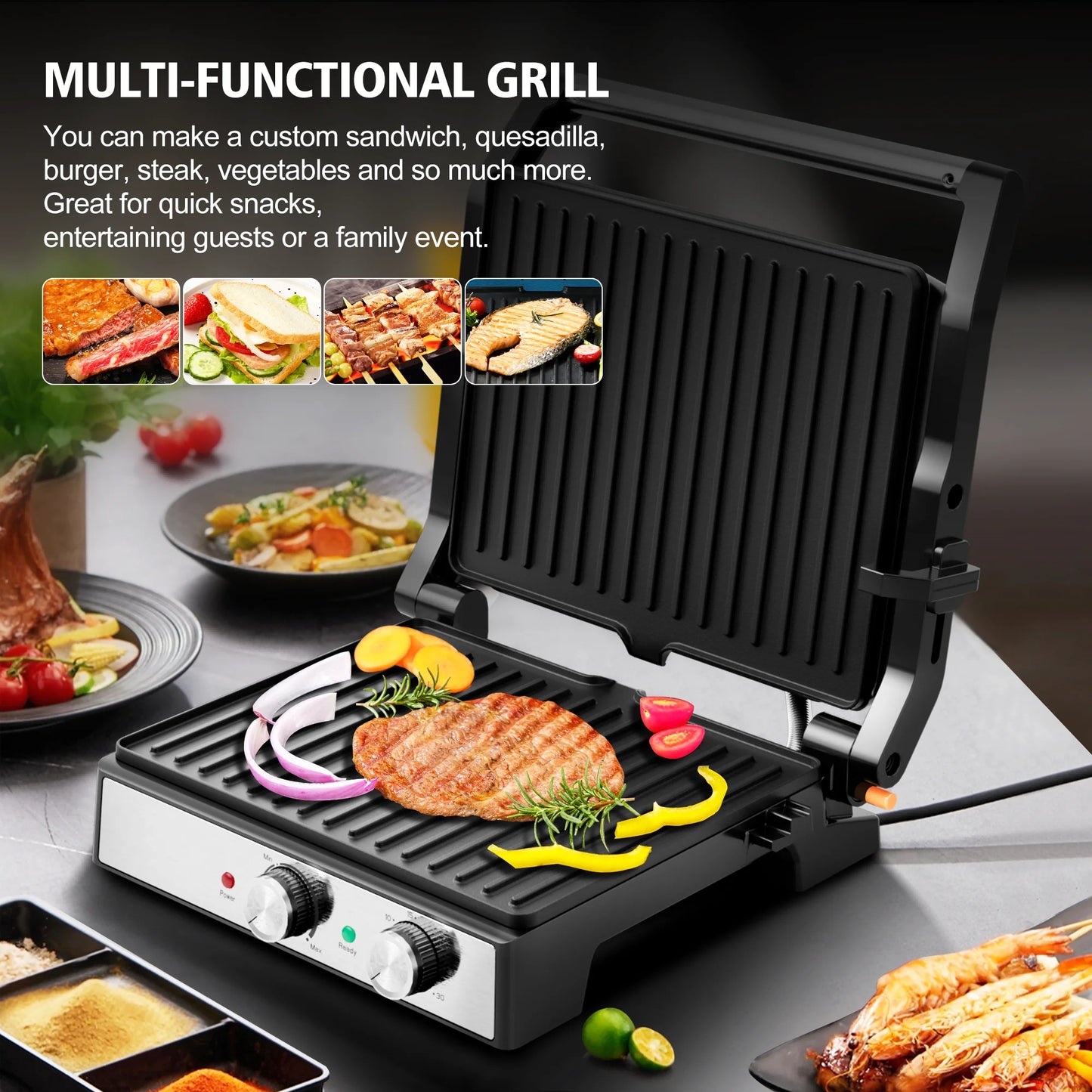 CACHOO Electric Panini Press 1600W Indoor Grill With Nonstick