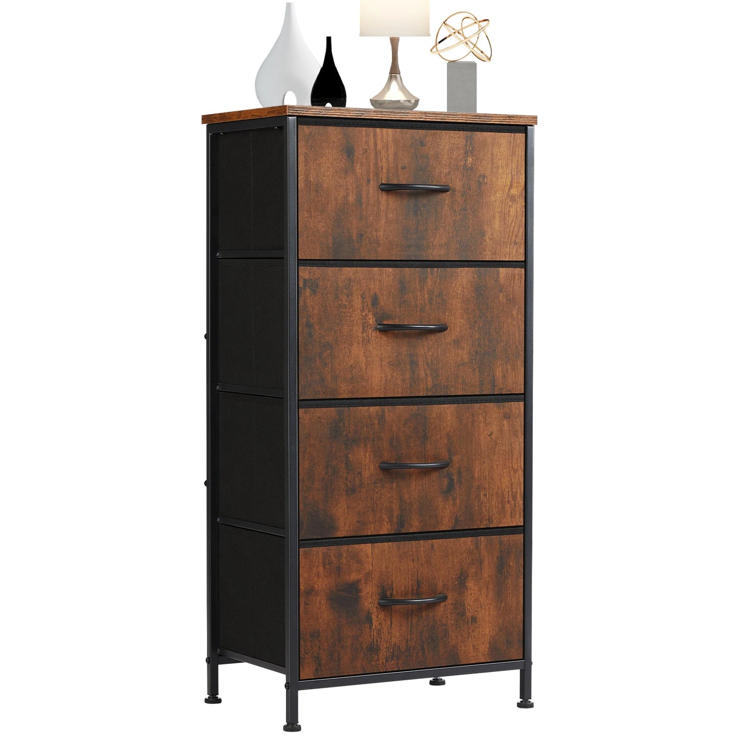 JHK Dresser With 4 Fabric Drawers Nightstand Wardrobe Steel Frame