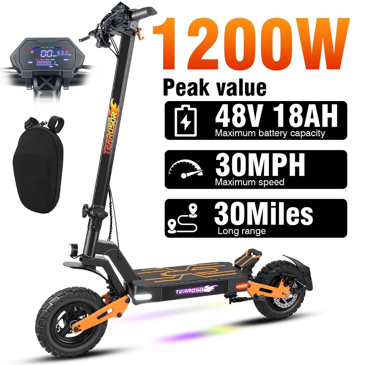 LELEKUAIC Electric Scooter For Adults 1200W Top Speed 28MPH