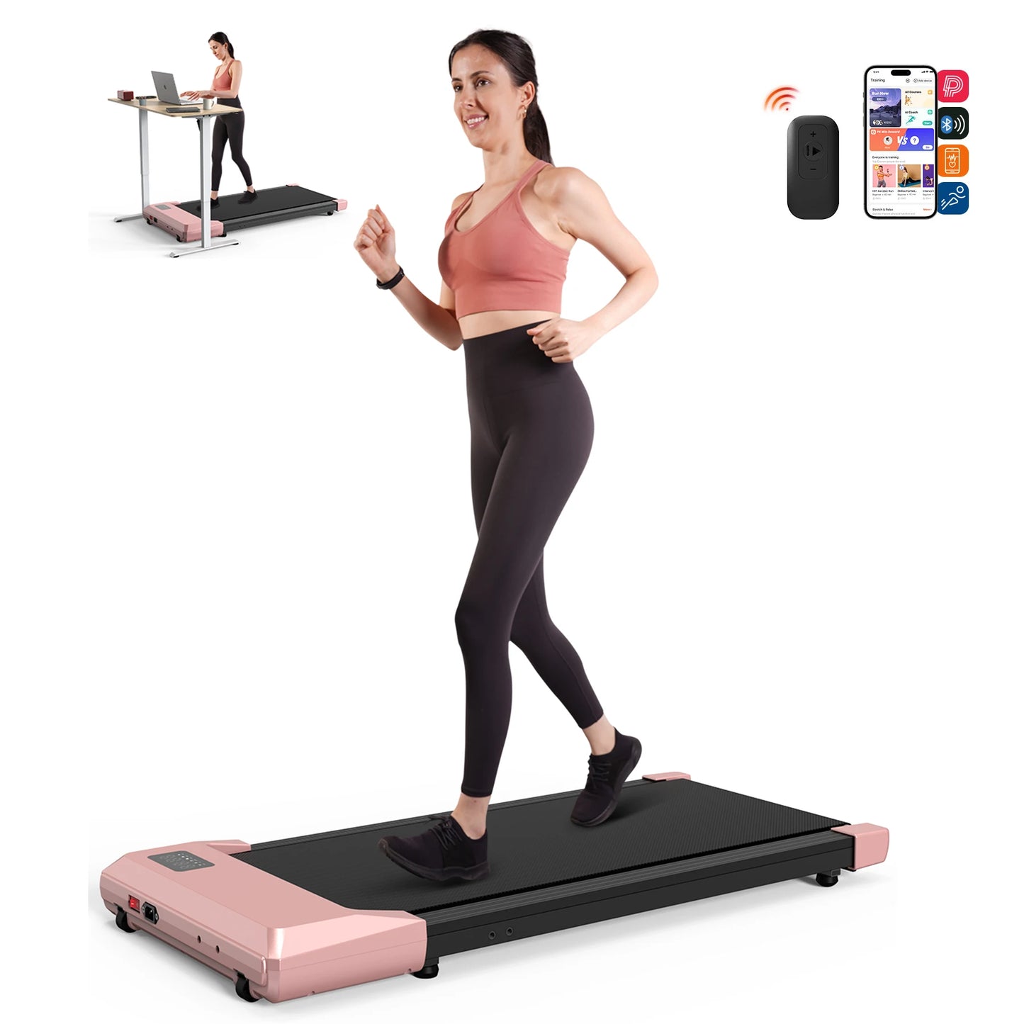2in1 Run-Walking Pad Small Treadmill for Home&Office Under Desk Treadmill with LED Display 45db Quiet Portable Mini Treadmill