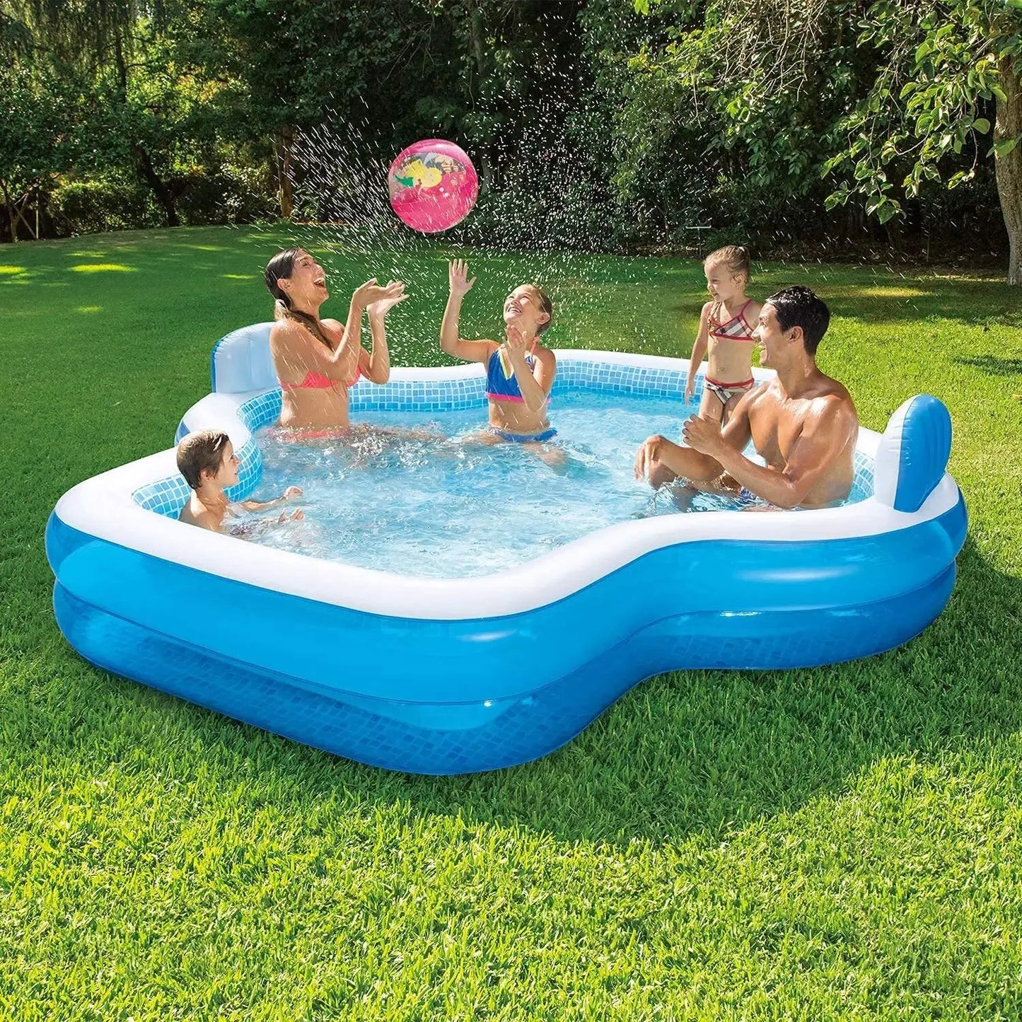 Elegant Family Outdoor Inflatable Pool With Backrests And Seats