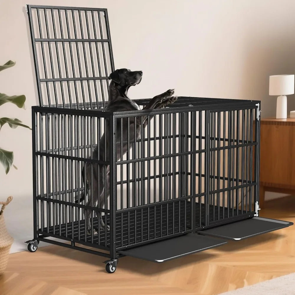 Indestructible Heavy Duty Dog Crate For Large Breeds With Wheels