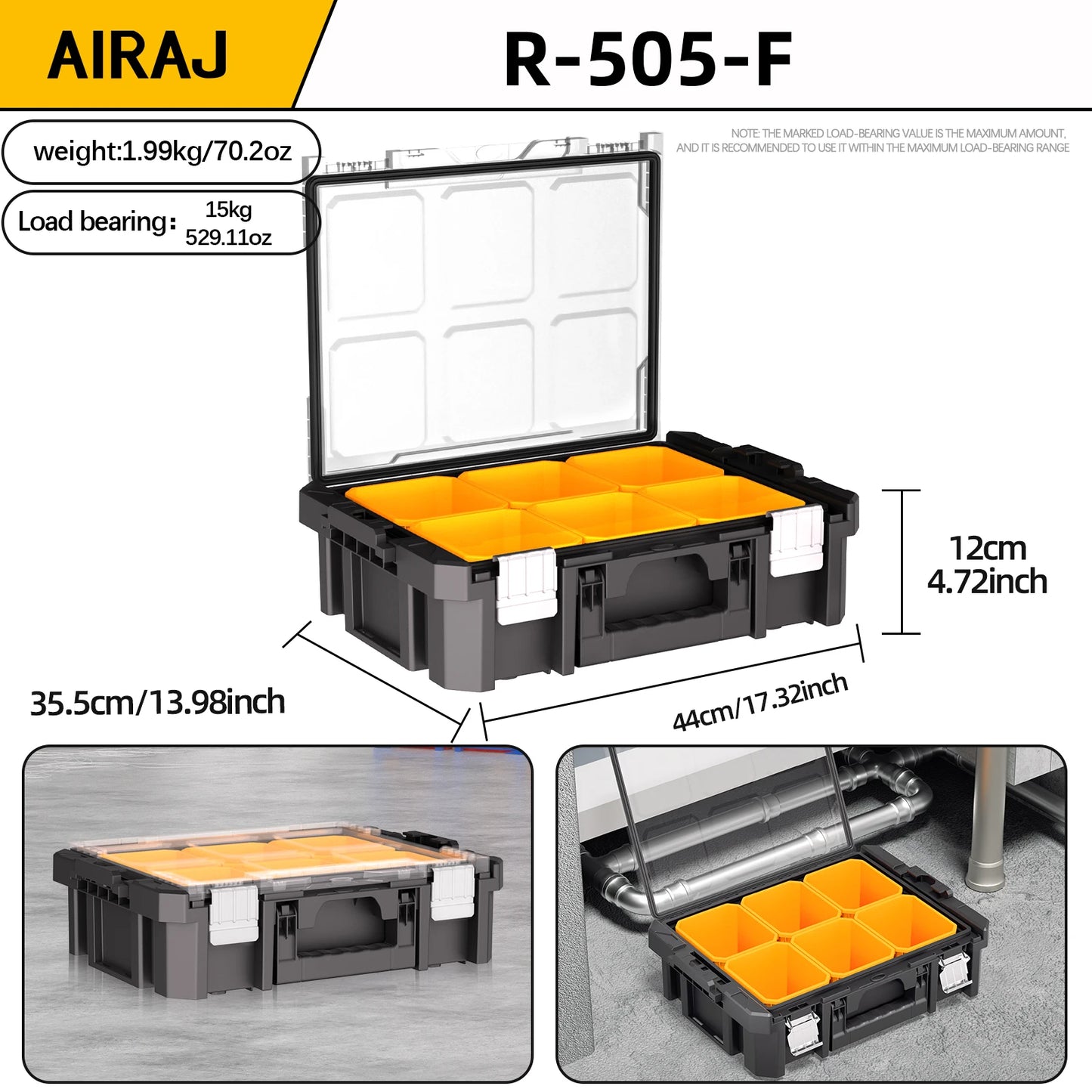 AIRAJ MultiFunctional Tier Stackable Rolling Tool Storage Box for Garage