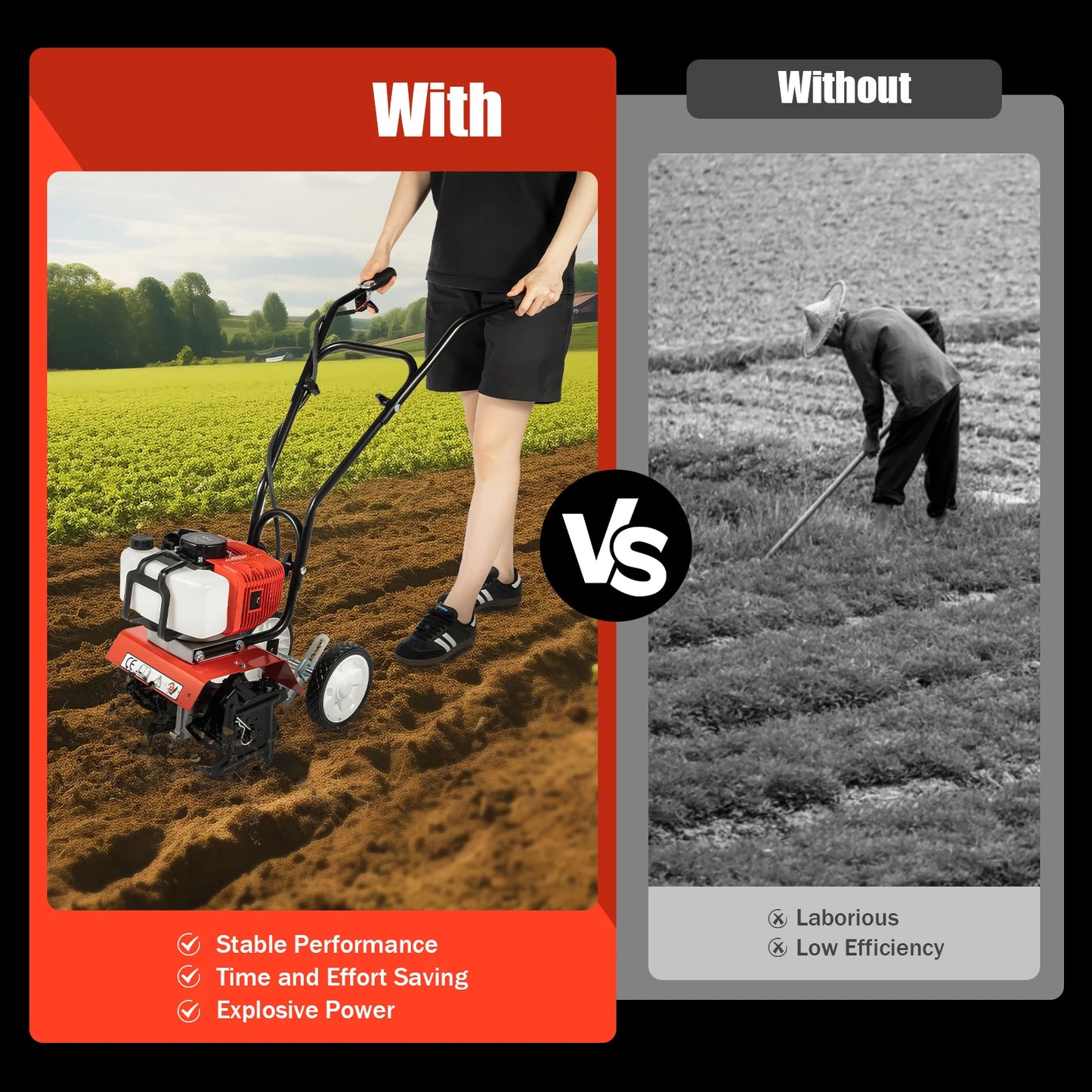 None Gas Powered Garden Tiller Cultivator Rototiller