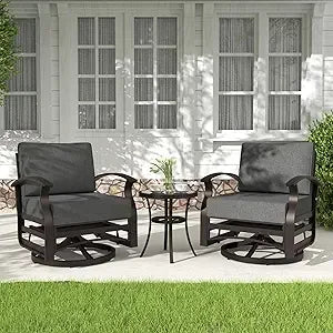 3 Piece Patio Furniture Set Aluminum Swivel Gliders and Table