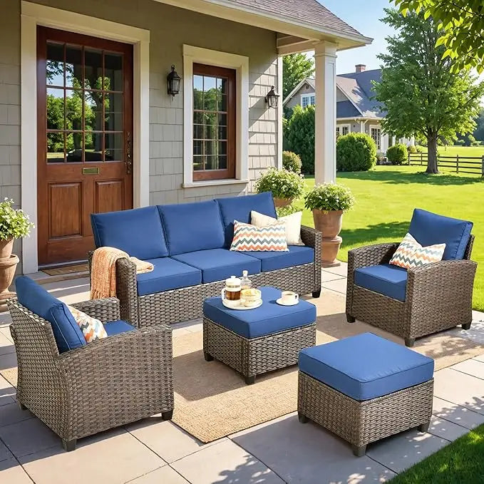 Patio 5 Piece Outdoor Wicker Sofa Set Weatherproof With Chairs