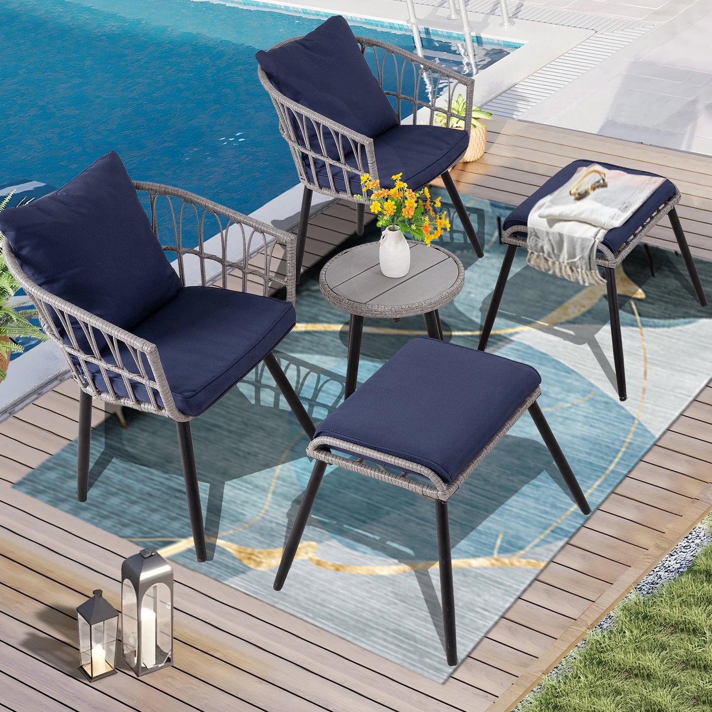 SEOGWISAM 5 Piece Patio Bistro Set Outdoor Wicker Conversation Set