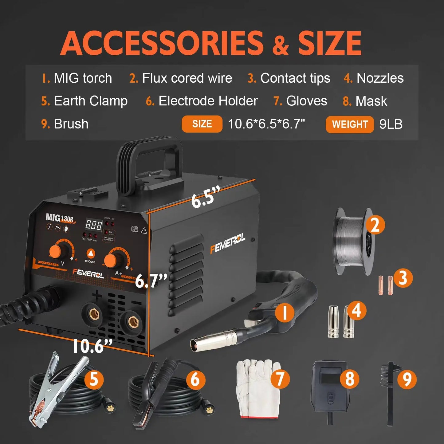FEMEROL 2 In 1 MIG Welder 130A Portable Gasless Arc