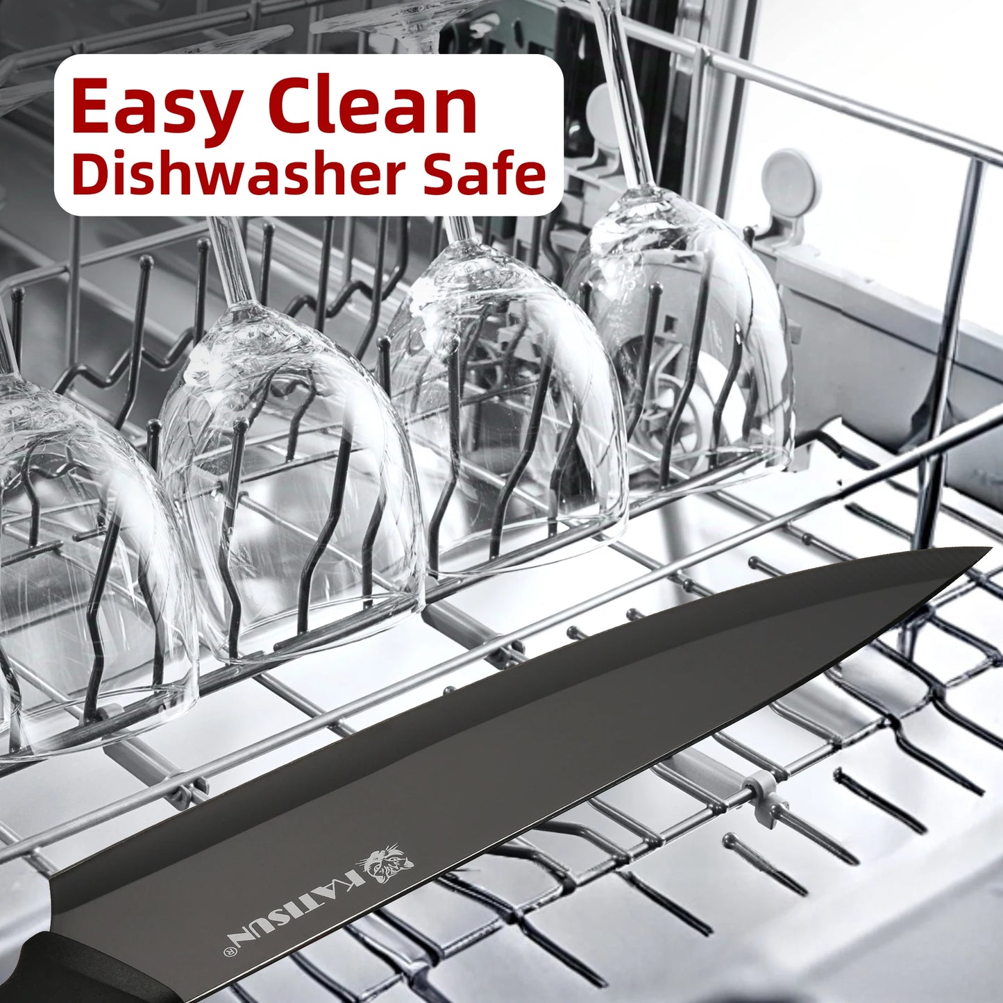 Katisun 15 Piece Carbon Steel Kitchen Knife Block Set Sharpener