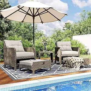 5 Piece Patio Furniture Set Rattan Wicker Outdoor Table Chairs