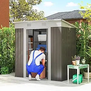 Metal Lean-To Garden Shed With Double Sliding Doors And Vents