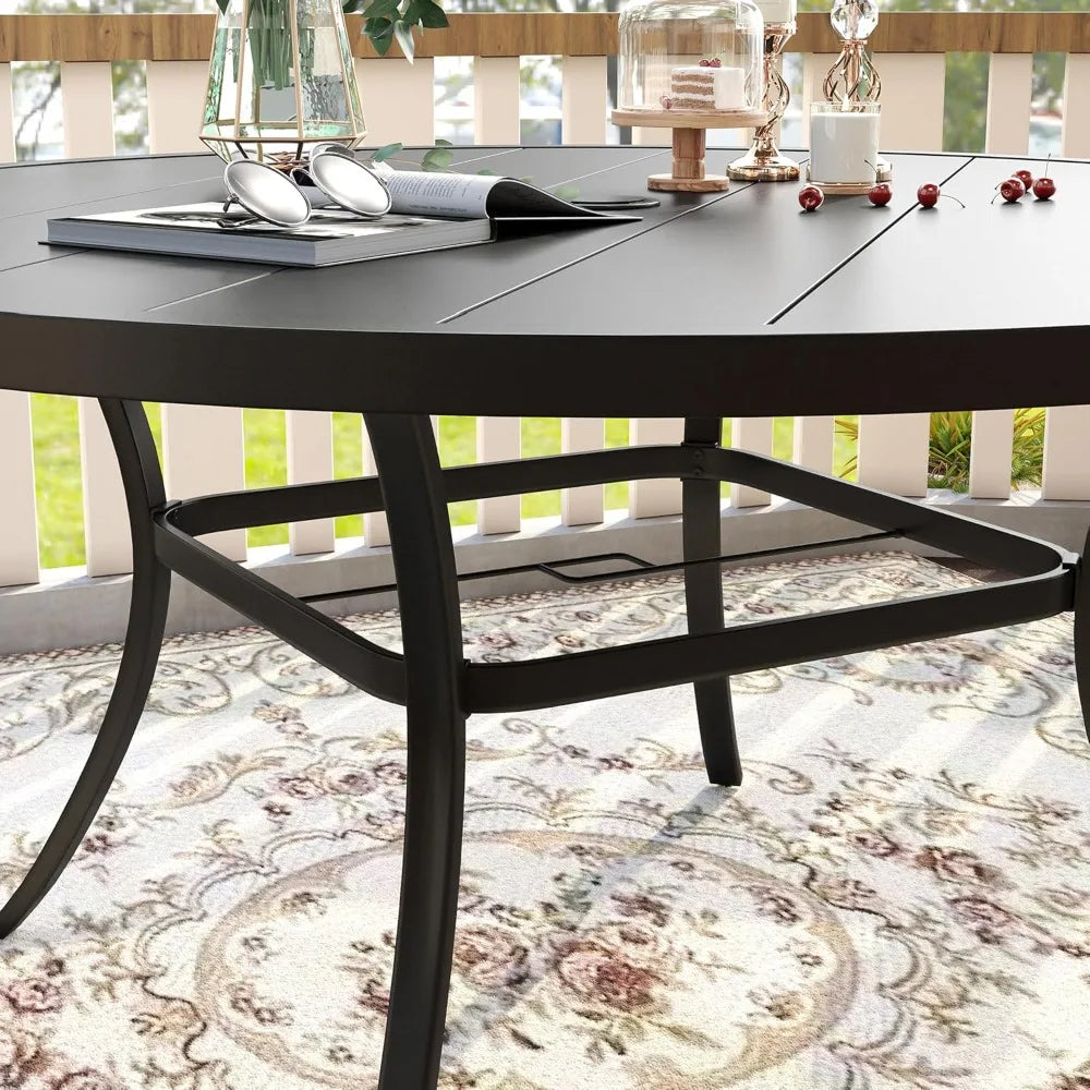 Outdoor Round Patio Table All Weather Metal Dining Umbrella Hole