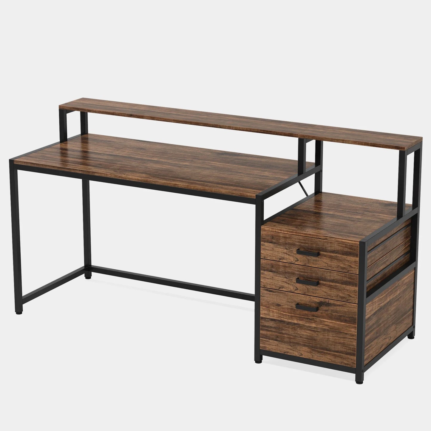 Tribesigns Ergonomic Computer Desk With File Drawer Cabinet And Monitor Stand