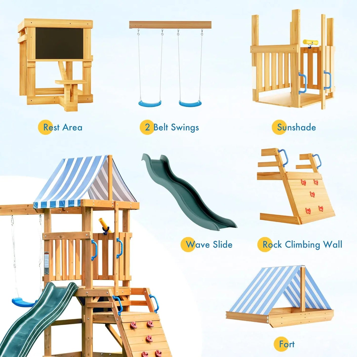 Rolife Robotime Robud Wooden Swing Set With Dual Swings Slide