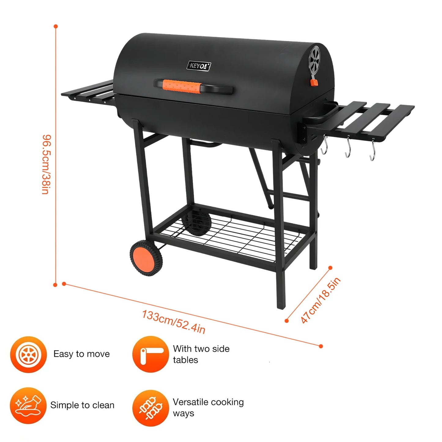 Barrel Charcoal Grill 871 Sq In Outdoor With Side Tables