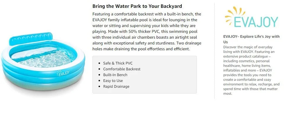 Outdoor Inflatable Pool 491 Gallons Family Capacity With Seat