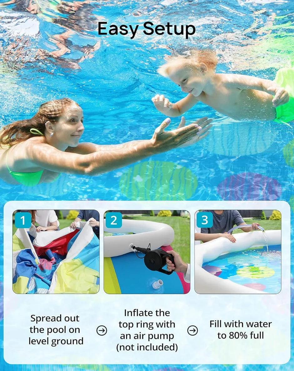 Inflatable Above Ground Pool With Cover And Easy Setup Top Ring