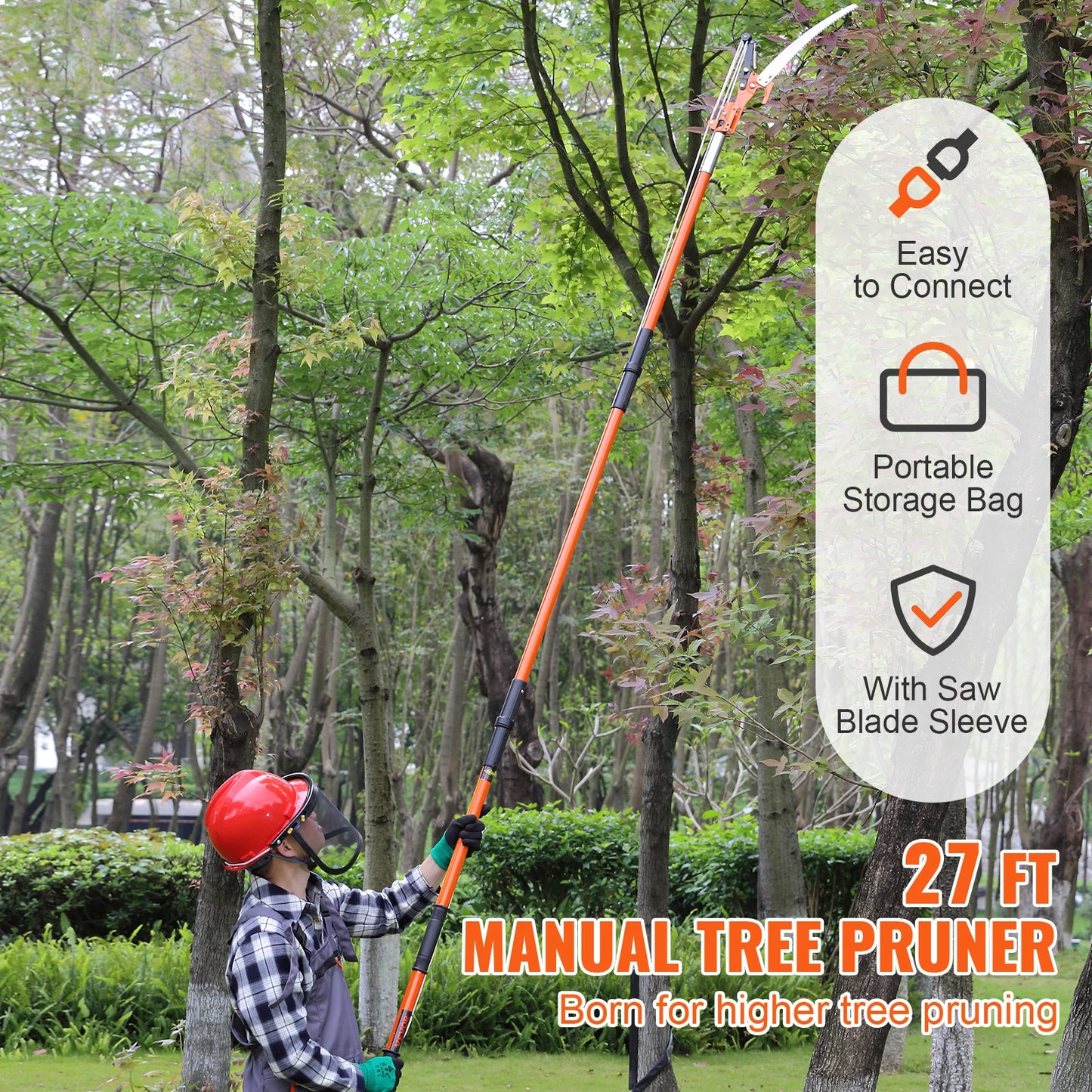Manual Pole Saw Extendable Tree Pruner Sharp Steel Blade And Aluminum Handle