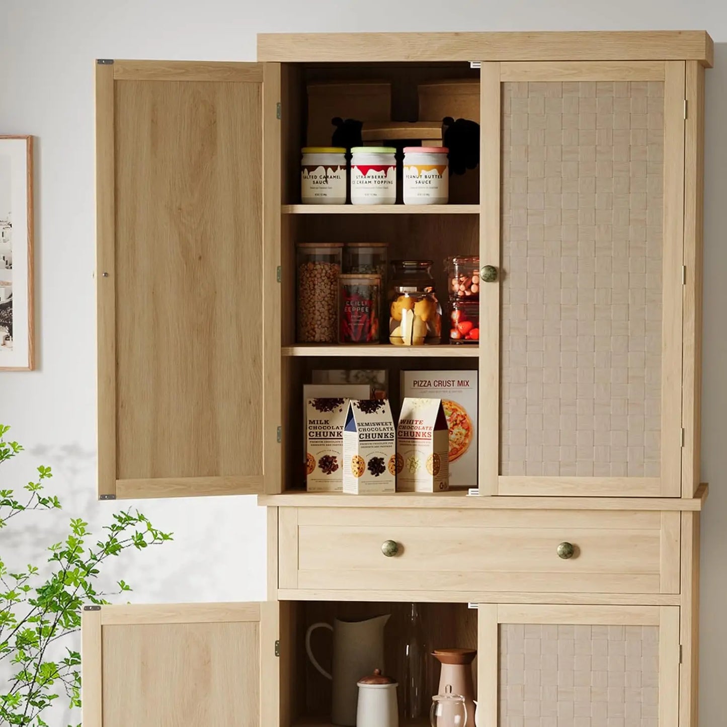 TWISTER.CK Kitchen Pantry Cabinet With Barn Doors And Adjustable Shelves