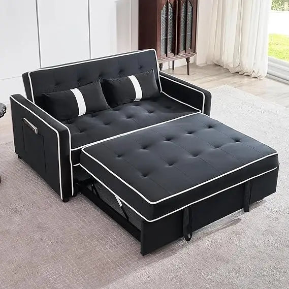 Velvet Convertible Sleeper Sofa Bed With Adjustable Backrest