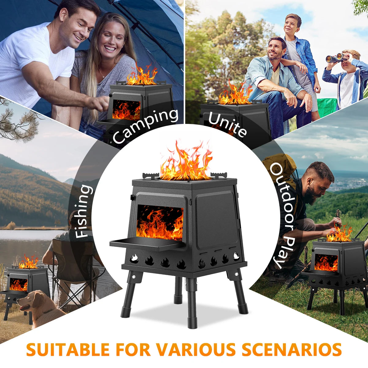 Wood Burning Camp Stove Portable Cast Iron For Outdoor Cooking