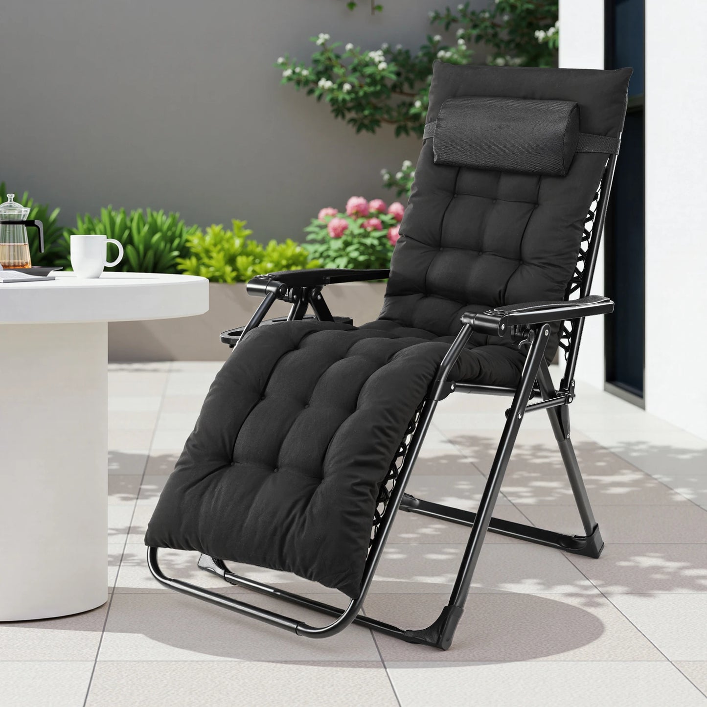 JHK Zero Gravity Recliner Outdoor Patio Lounge Chair With Cup Holder