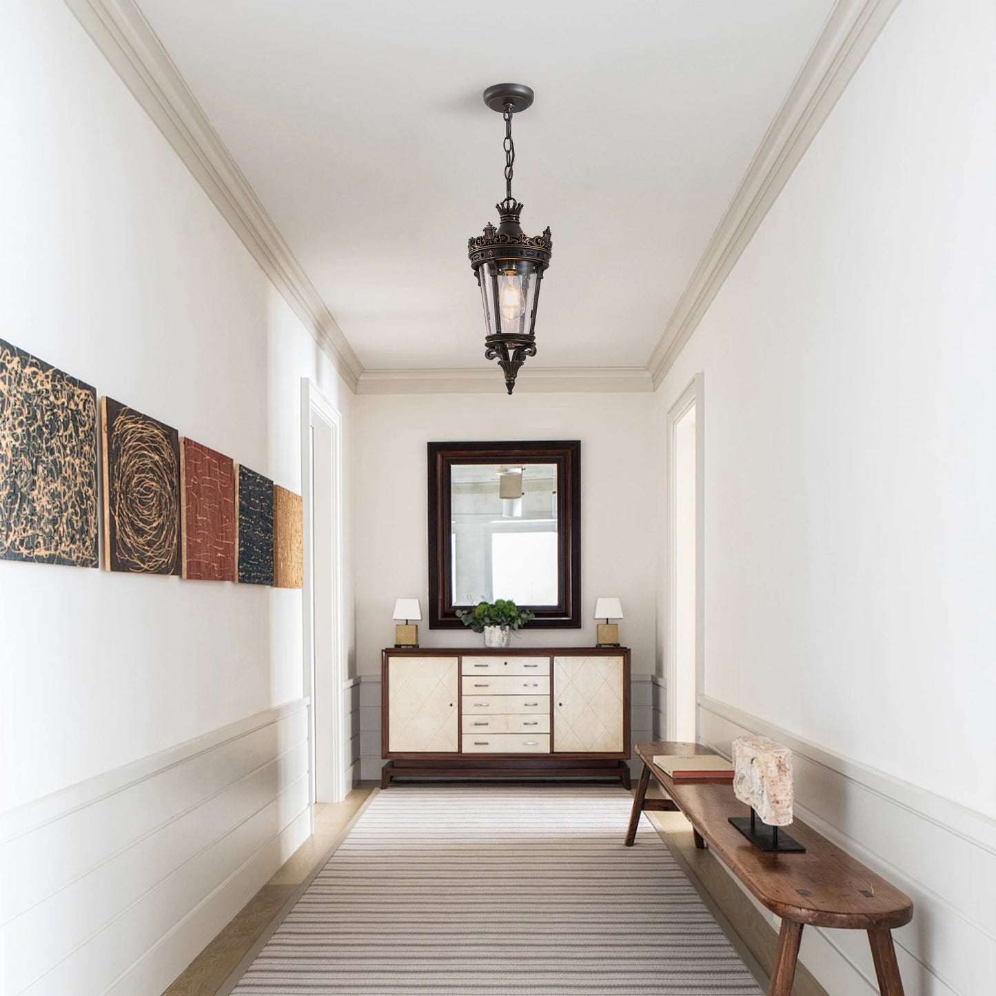 ARLGSITE Antique Crown Outdoor Hanging Lantern Waterproof Vintage Pendant Light