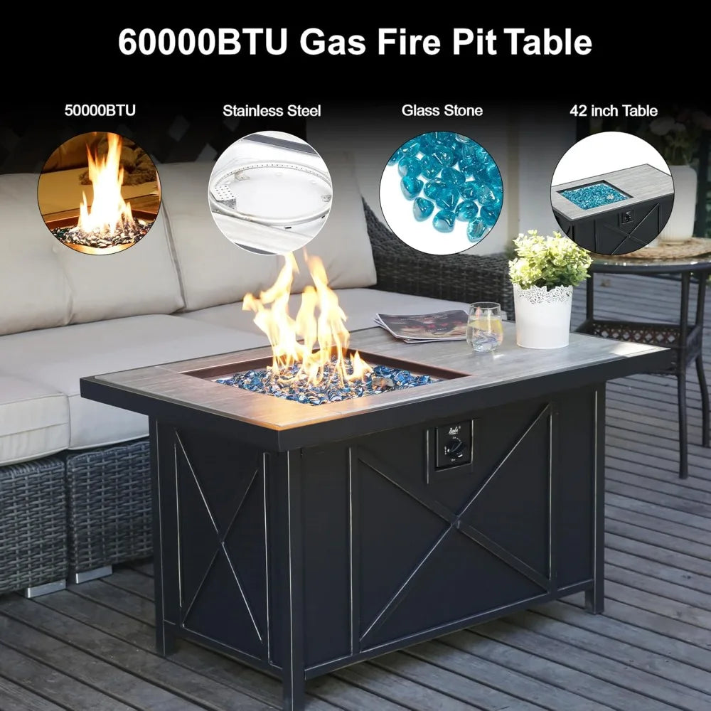 Propane Fire Pit Table With Fire Glass Outdoor Patio