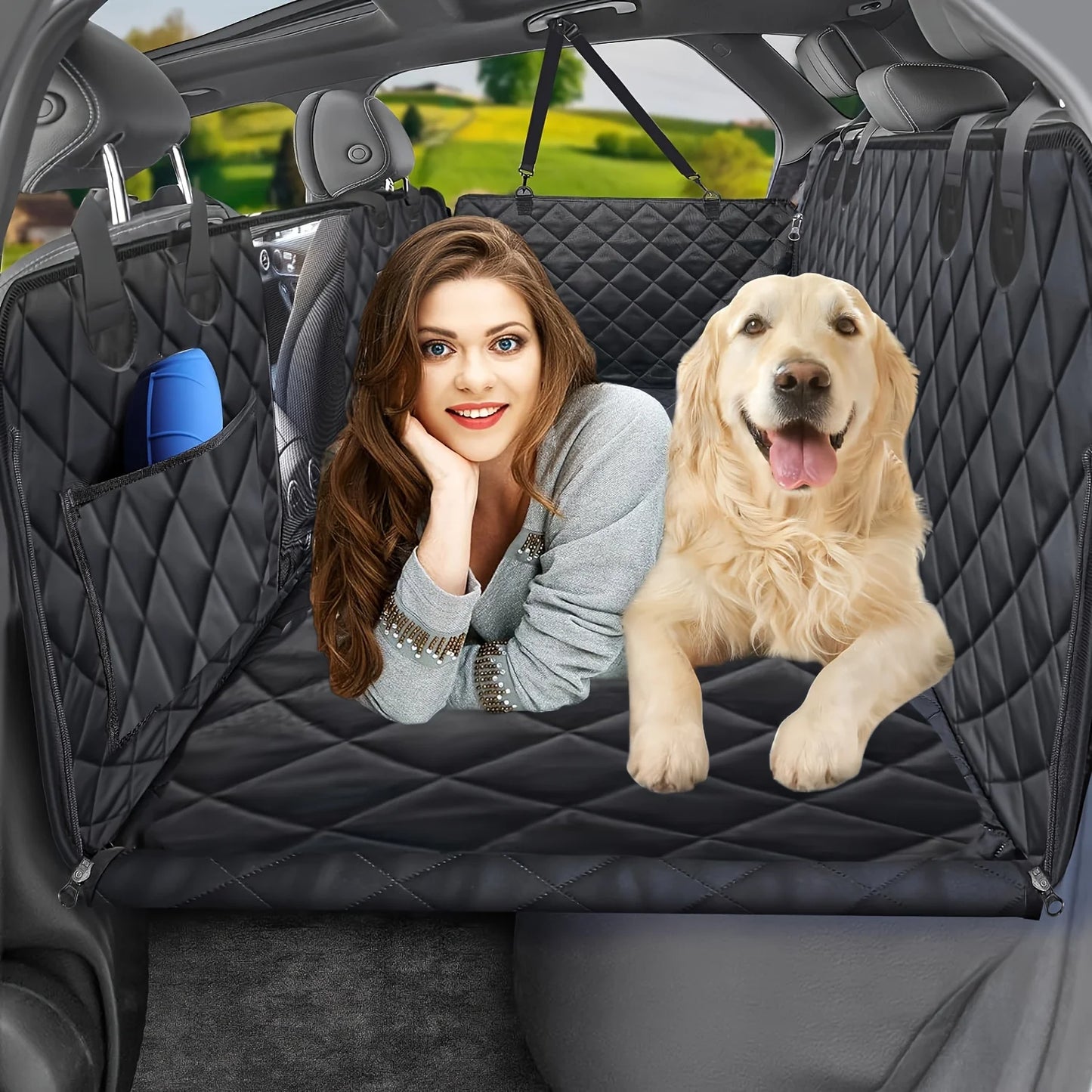 Back Seat Extender Dog Car Hammock With Mesh Window