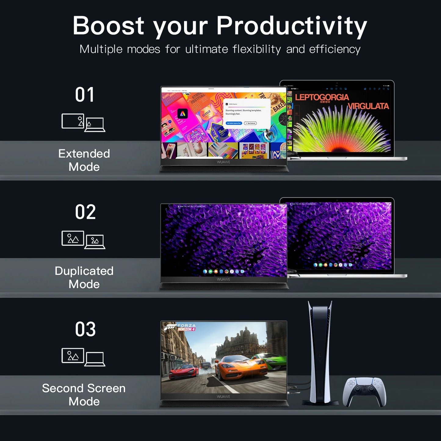 WUAWEB Portable Laptop Monitor 1080P USB C HDMI HDR Screen