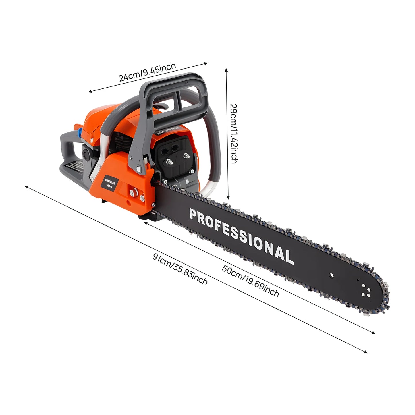 Gas Powered 58cc Two Stroke Chainsaw For Wood Cutting