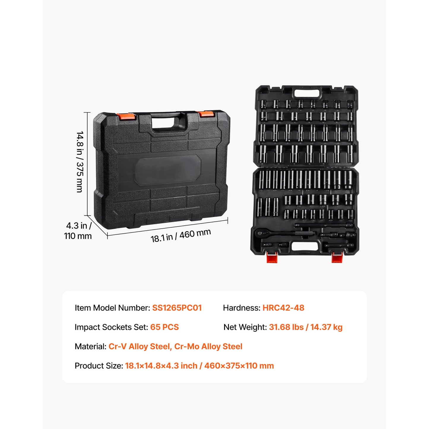 SucceBuy 65 Piece Drive Impact Socket Set CRV CrMo Alloy