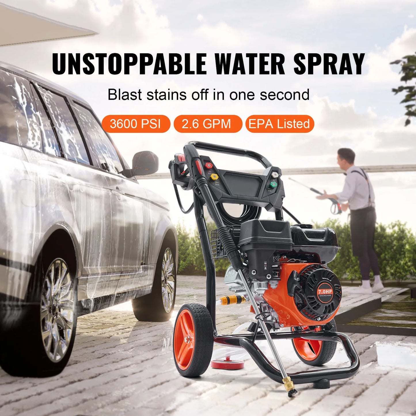 Gas Pressure Washer 3600 PSI 2.6 GPM With Copper Pump Spray Gun