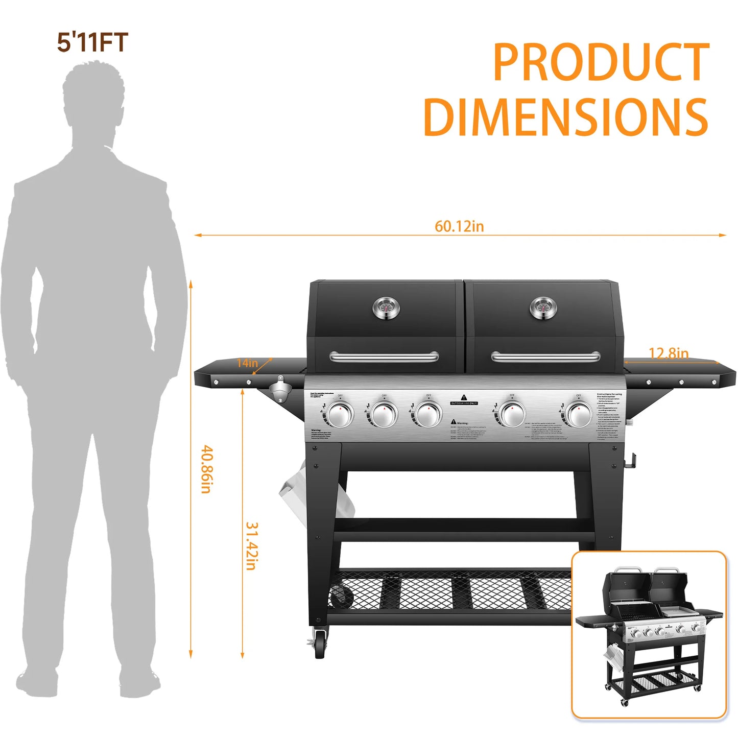 Gas Grill And Flat Top Griddle Combo 54000 BTU Outdoor