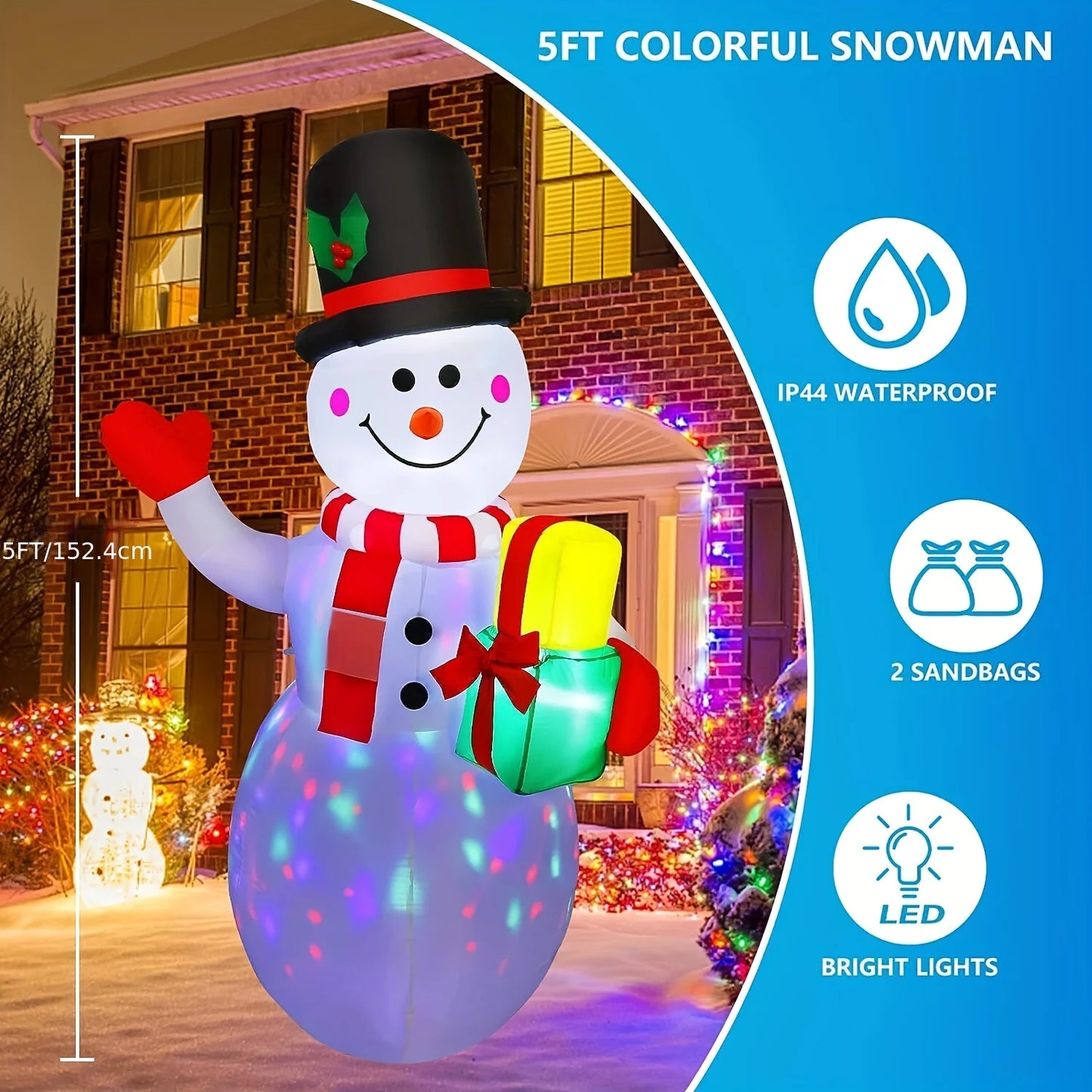 High-Concerned Inflatable LED Snowman Outdoor Decor for Garden Yard