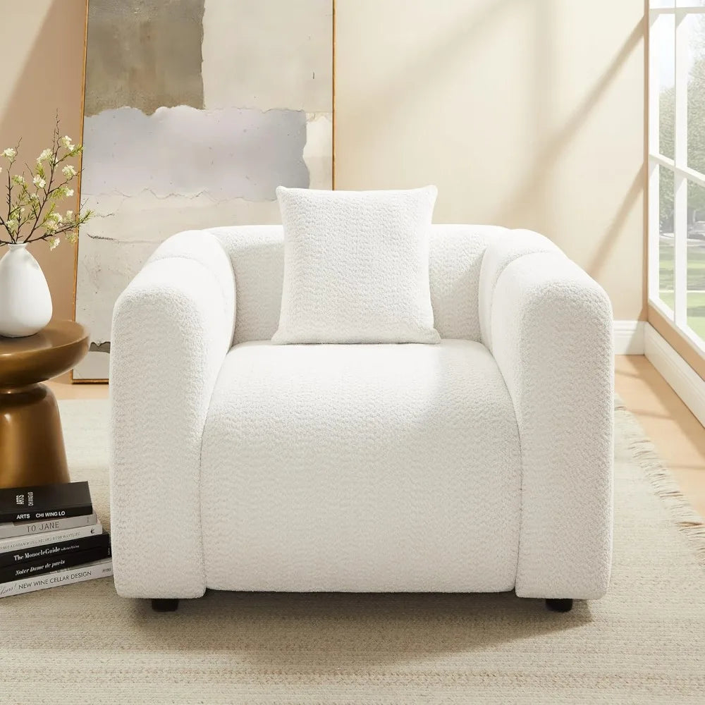 Modern Boucle Accent Chair With Plush Upholstered Pillow