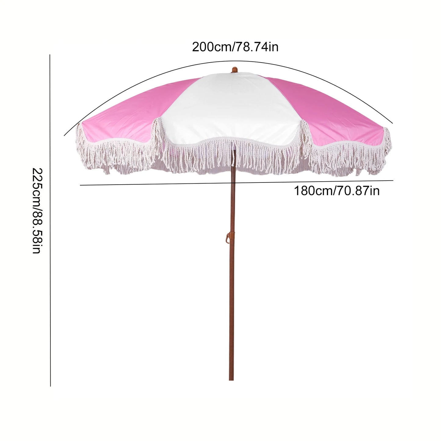 Boho Beach Umbrella Fringe Parasol Uv Protection Adjustable Outdoors