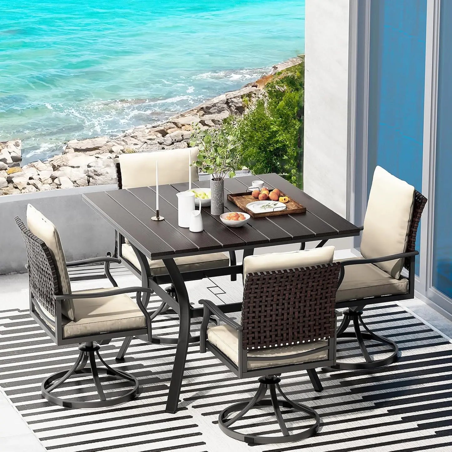 Outdoor Patio Dining Set With Swivel Chairs And Round Table