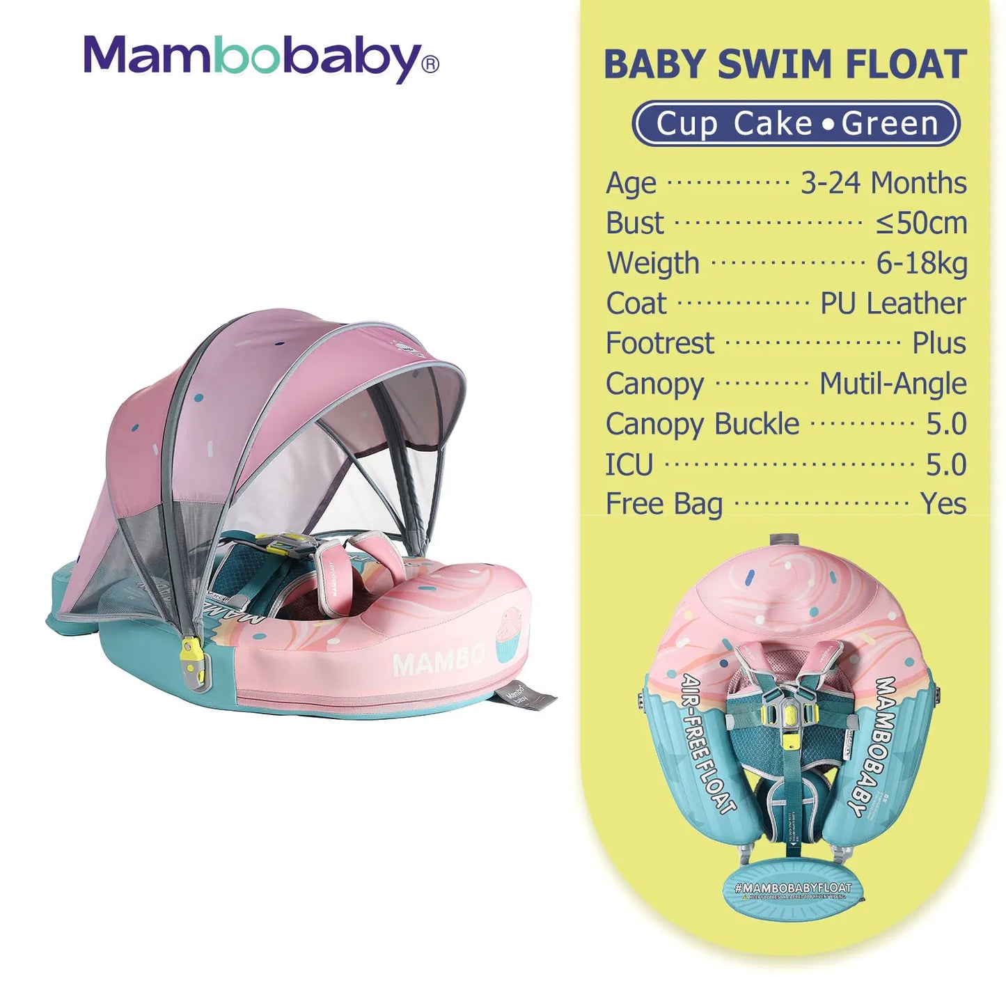 Mambobaby Baby Pool Float For Infants With Removable Canopy And Parasol