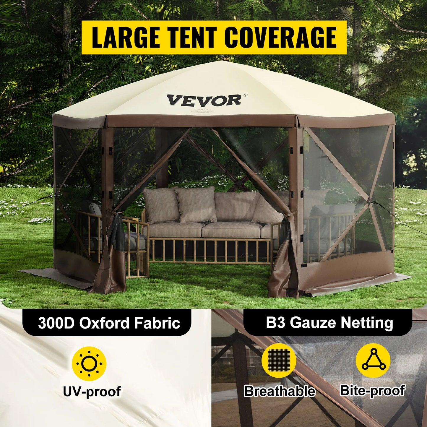 SucceBuy Pop Up Camping Gazebo Shelter 6 Sided Canopy