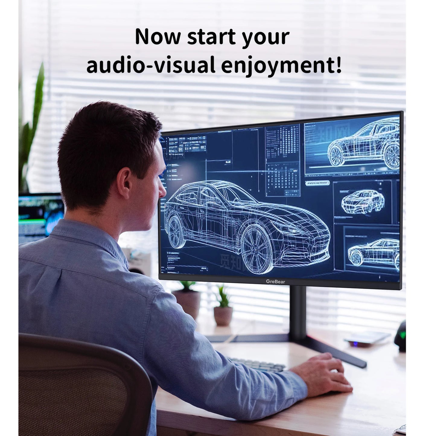 GreBear IPS 1080p Monitor with HDR10 HDMI VGA Speaker