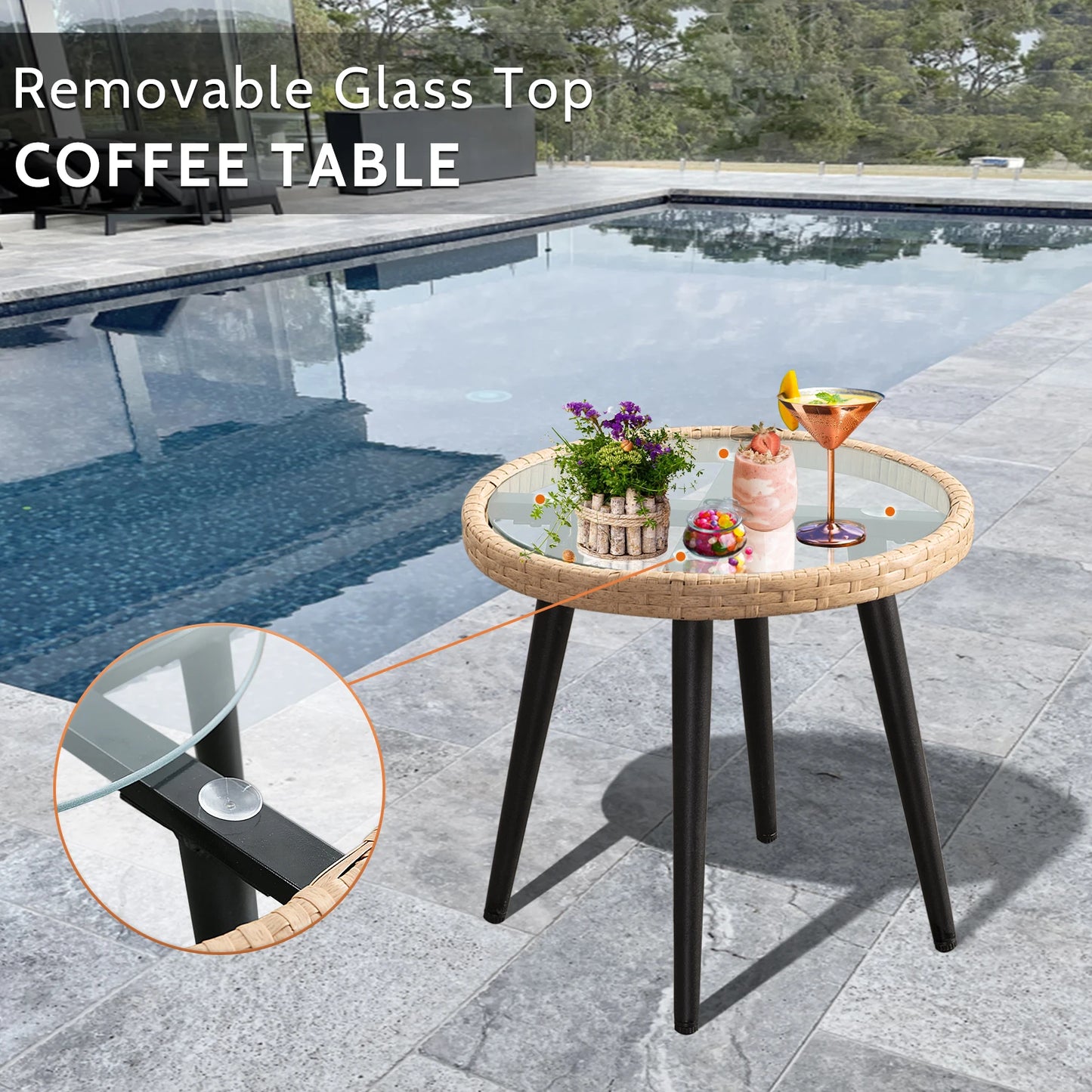 SEOGWISAM 3 Piece Outdoor Patio Wicker Furniture Set With Cushions