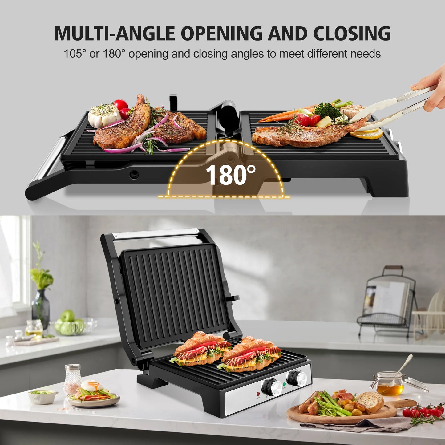 CACHOO Electric Panini Press 1600W Indoor Grill With Nonstick