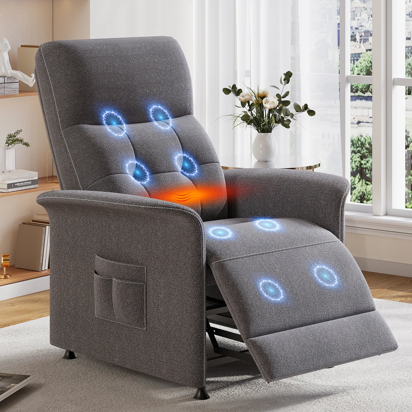 ZBOM Power Recliner Chair With Heated Massage And Adjustable Fabric