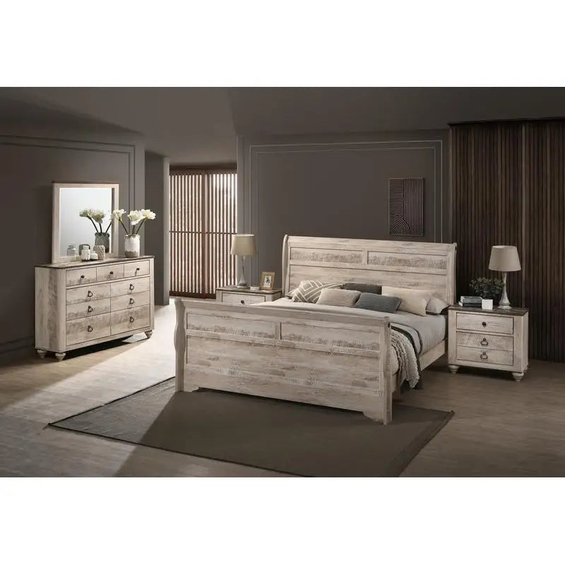 General Use Sleigh Bed Set With Dresser And Mirror Nightstands