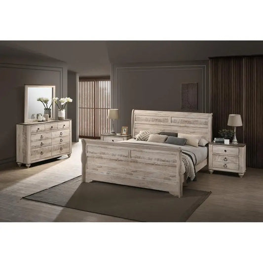 General Use Sleigh Bed Set With Dresser And Mirror Nightstands