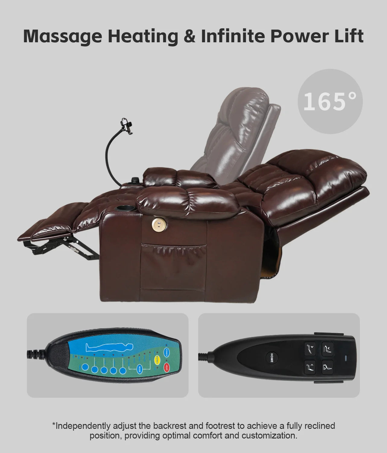 Cover Faux Leather Lift Recliner Dual Motor Massage Cup Holder