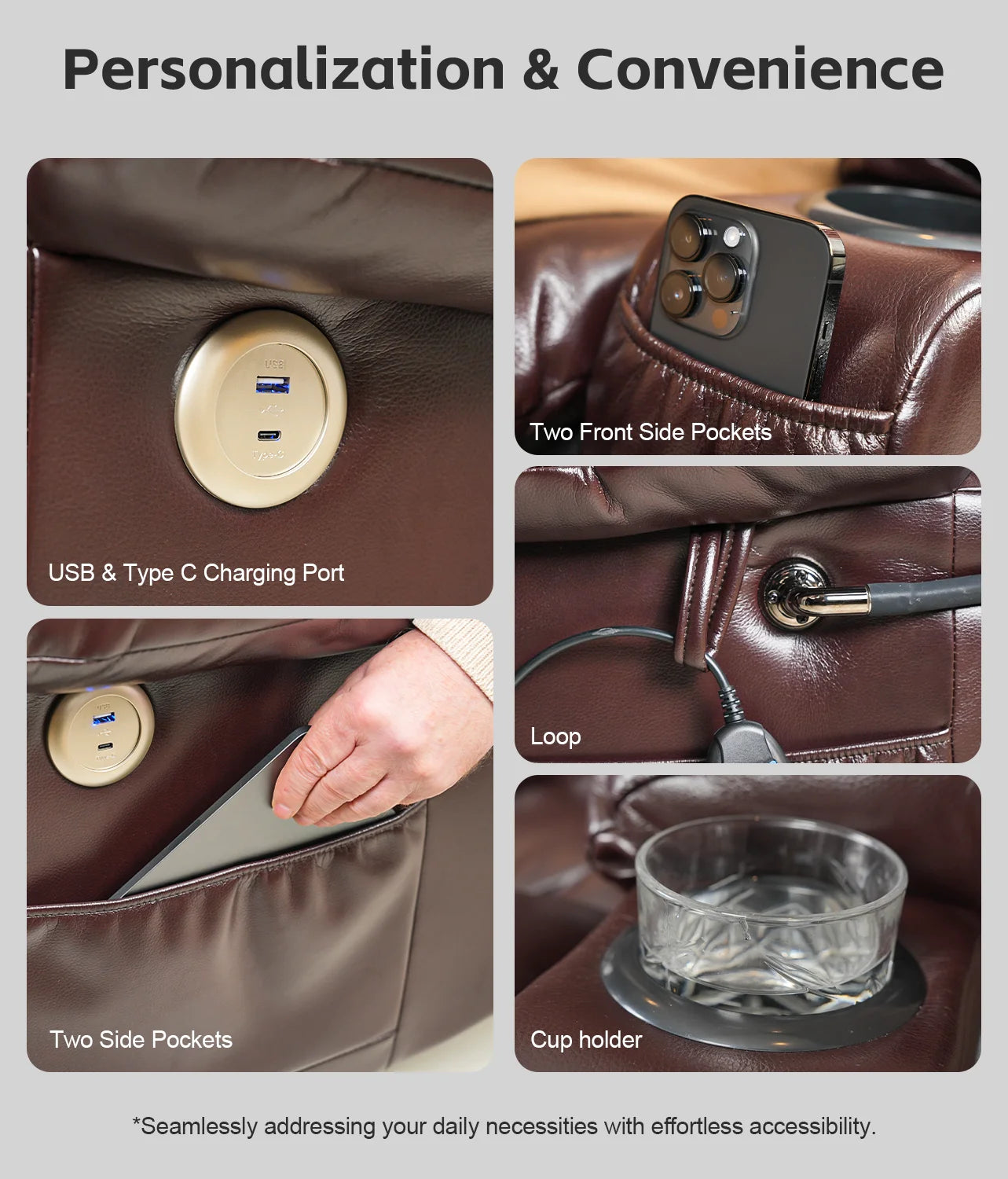 Cover Faux Leather Lift Recliner Dual Motor Massage Cup Holder