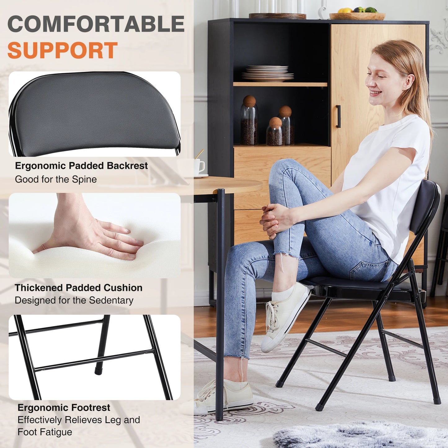 JHK Leather Padded Folding Chairs Set For Home And Office