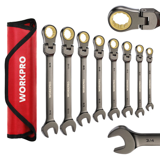 WORKPRO 8 Piece Flex Head Ratcheting Wrench Set SAE CRV